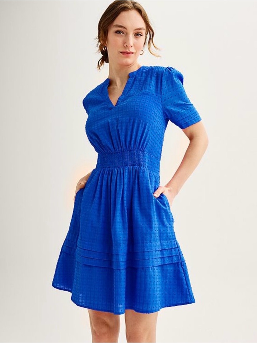 Draper Jame Blue Smocked Waist Short-Sleeve Dress